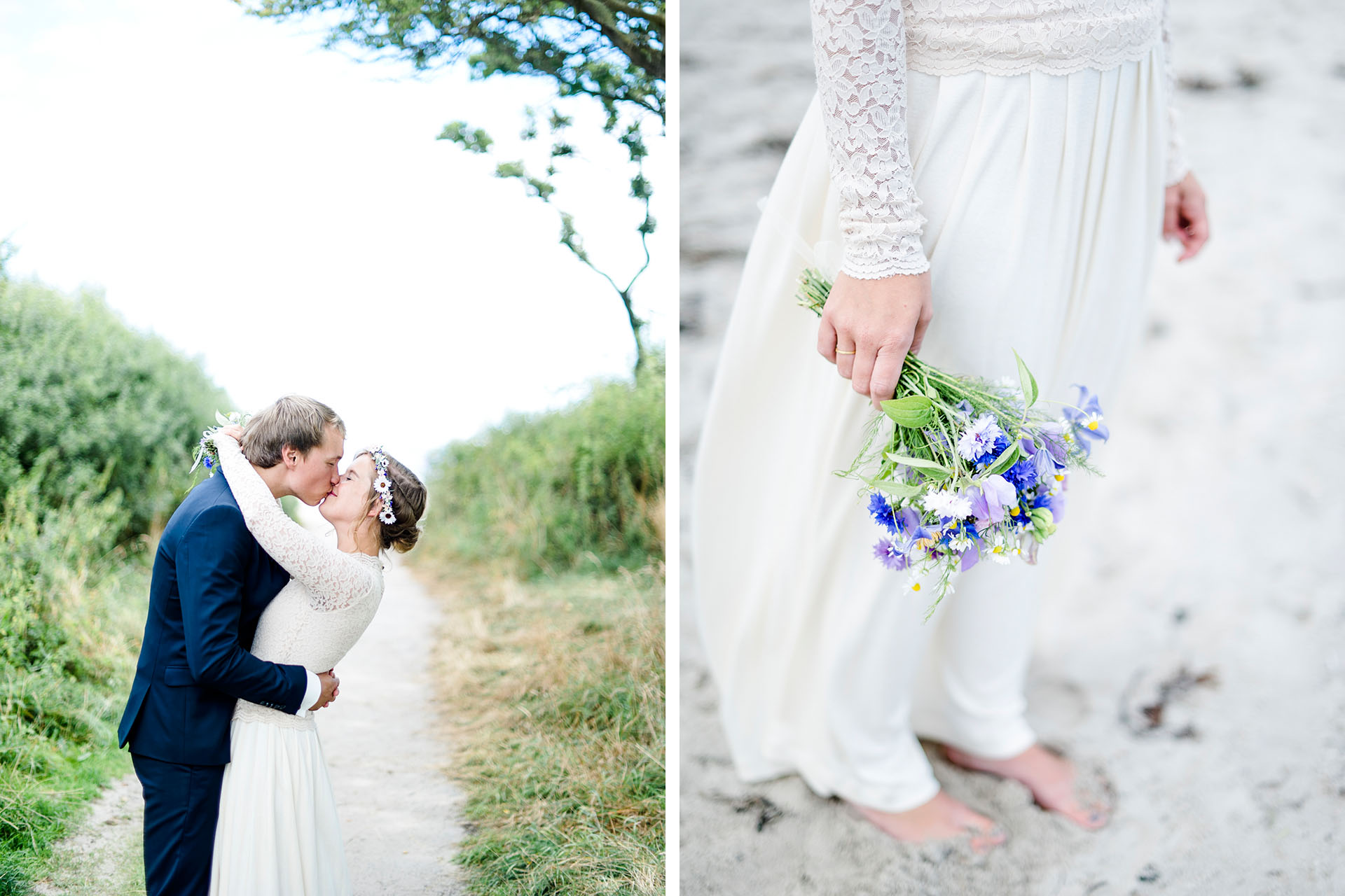 Hochzeitsfotos Münster: Erstes Portfoliobild. Küssendes Hochzeitspaar in den Dünen.